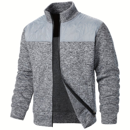 Men's Blocking Quilted Jacket For Spring And Autumn, Casual Stylish Outdoor Stand Collar Coat As Gift