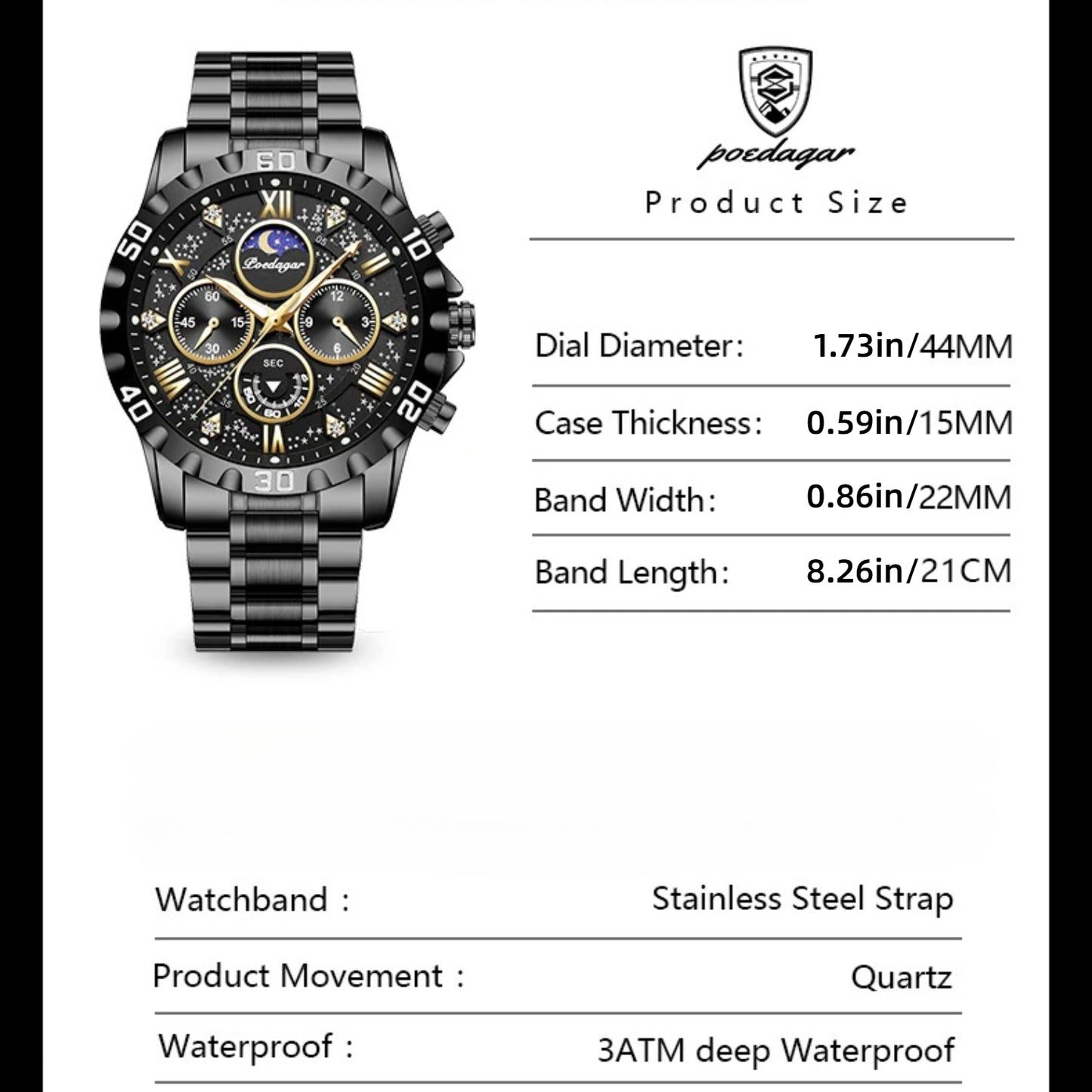 POEDAGAR Men's Quartz Business Watch with Calendar & Waterproof