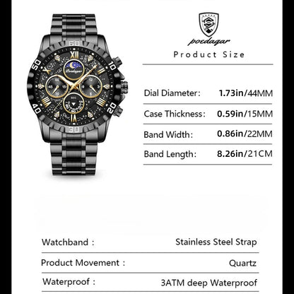 POEDAGAR Men's Quartz Business Watch with Calendar & Waterproof