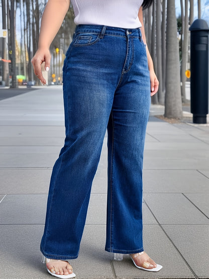 Women's Plus Solid Casual Straight Jean շալվար