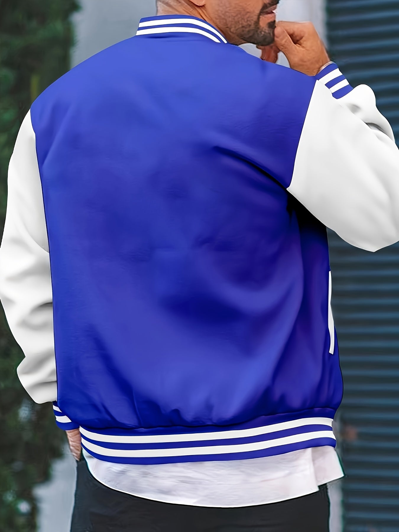 [Bold Design] Men's Stylish Black & White Varsity Jacket - Casual Baseball Coat with Pockets, Button-Up Front, Long Sleeve, Polyester Blend, Perfect for Fall & Winter, Casual Sportswear | Casual Fashion Jacket | Cotton Comfor