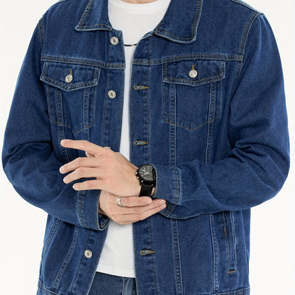 Spring And Autumn Trendy Men'S Denim Jacket for Teenagers, High-End Long-Sleeve Casual Coat with a Lapel.