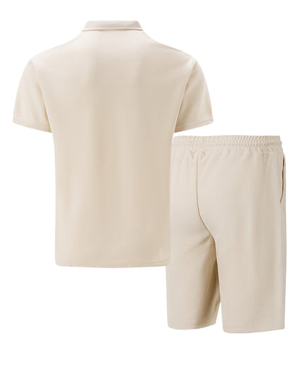 Men's Summer Casual 3-Piece Tracksuit Waffle Knit Half-Zip