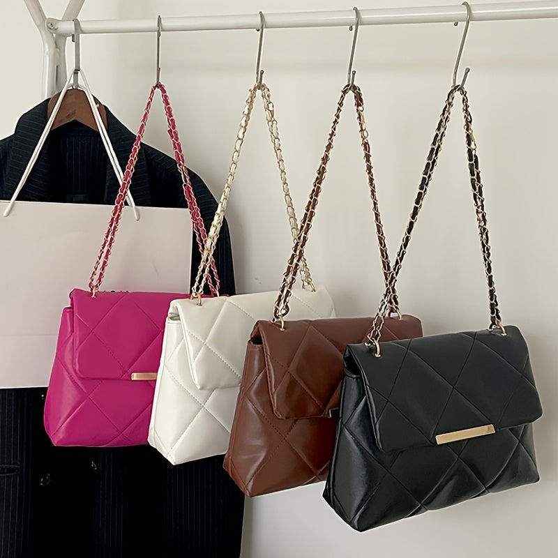 Women's Quilted Crossbody Bag - Adjustable Chain Strap, Zipper Closure, Spacious Casual Fashion Shoulder Bag, Durable Material, Urban Style, Ladies Handbag. Perfect for Daily Outings, Travel, Commuting, Dates, Shopping, and P
