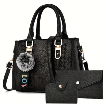 Women's Quilted PU Leather Crossbody Shoulder Bag - Black