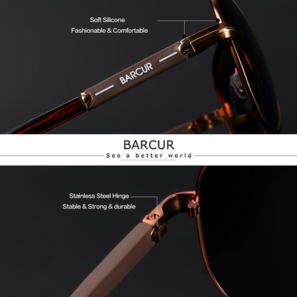 BARCUR Men’s Polarized Pilot Sunglasses Stainless Steel Frame