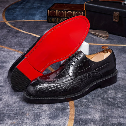 Men's Cowhide Casual Business Shoes with Crocodile Stitching