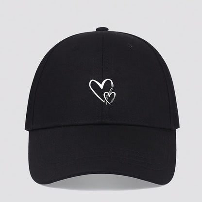 1 հատ կանացի կարգավորվող բեյսբոլի գլխարկ Love Heart Print-ով - Սև պատահական արևի գլխարկ ճանապարհորդության, արձակուրդի և պատահական հագուստի համար, շնչող պոլիեսթեր տրիկոտաժի դիզայն
