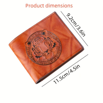 1pc of PU Leather 2-fold Wallet, Men's Money Clip with Animal Pattern Embossing, Suitable for Storing IDs, Credit Cards, and Coins, an Ideal Gift, Slim and Lightweight Coin Purse, Available in Black, Brown, and Coffee Colors