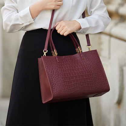 Women's Genuine Leather Crocodile Tote with Removable Strap
