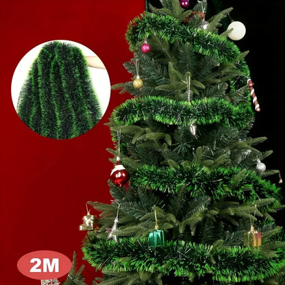 5pcs 200.0 cm Elegant Metallic Wire Garland - Plastic Christmas Party Decorations - Festive Green and White Stripes for Holiday Tree Trimming - Thanksgiving/New Year Decorations - No Electricity Required