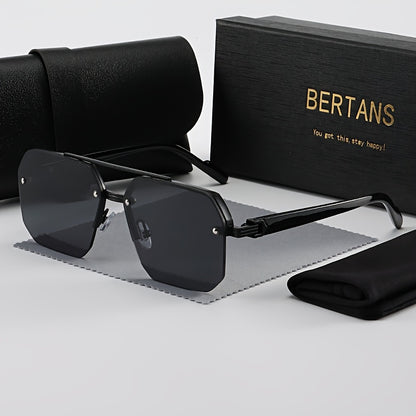 BERTANS Retro Semi-Rimless Metal Sunglasses for Men & Women