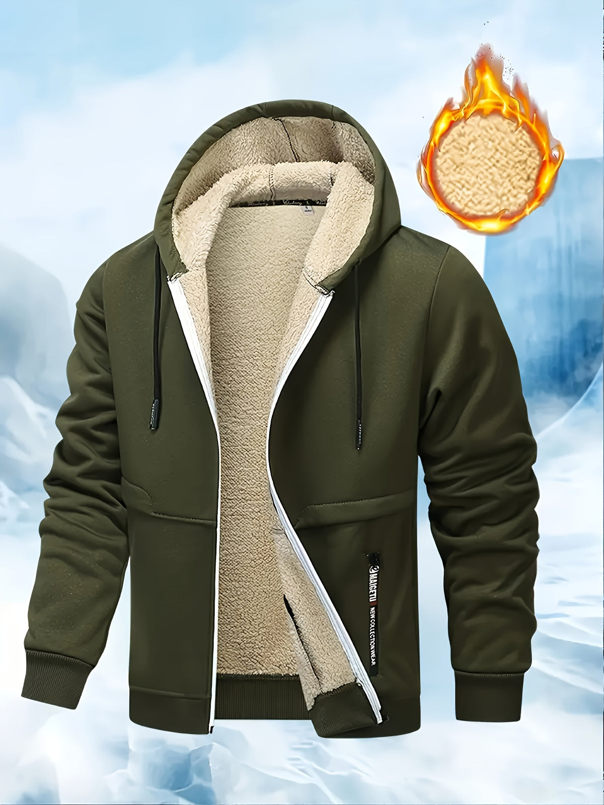 Men's Casual Warm Fleece Hooded Jacket with Zipper