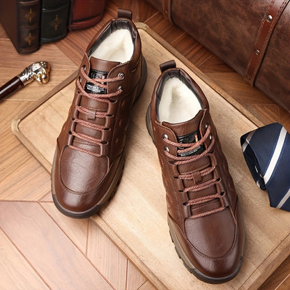 Men'S Stylish Black Leather High-Top Boots - Casual, Fashionable, Business-Ready with Lace-Up Closure, Rubber Sole, and Round Toe Design for Winter Sports and Daily Wear, Winter Boots|Stylish High Boots|Laceup Boots