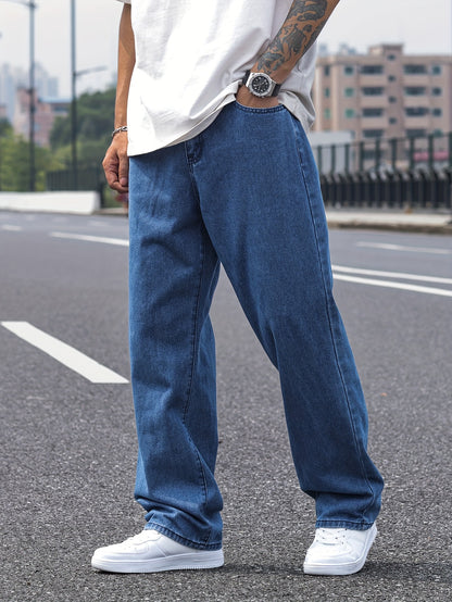 Men's Casual Denim Jeans - Solid Color, Rayon Blend, Non-Stretch Fabric, Machine Washable
