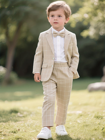 Boys 3-Piece Plaid Suit with Bow Tie for Parties & Weddings