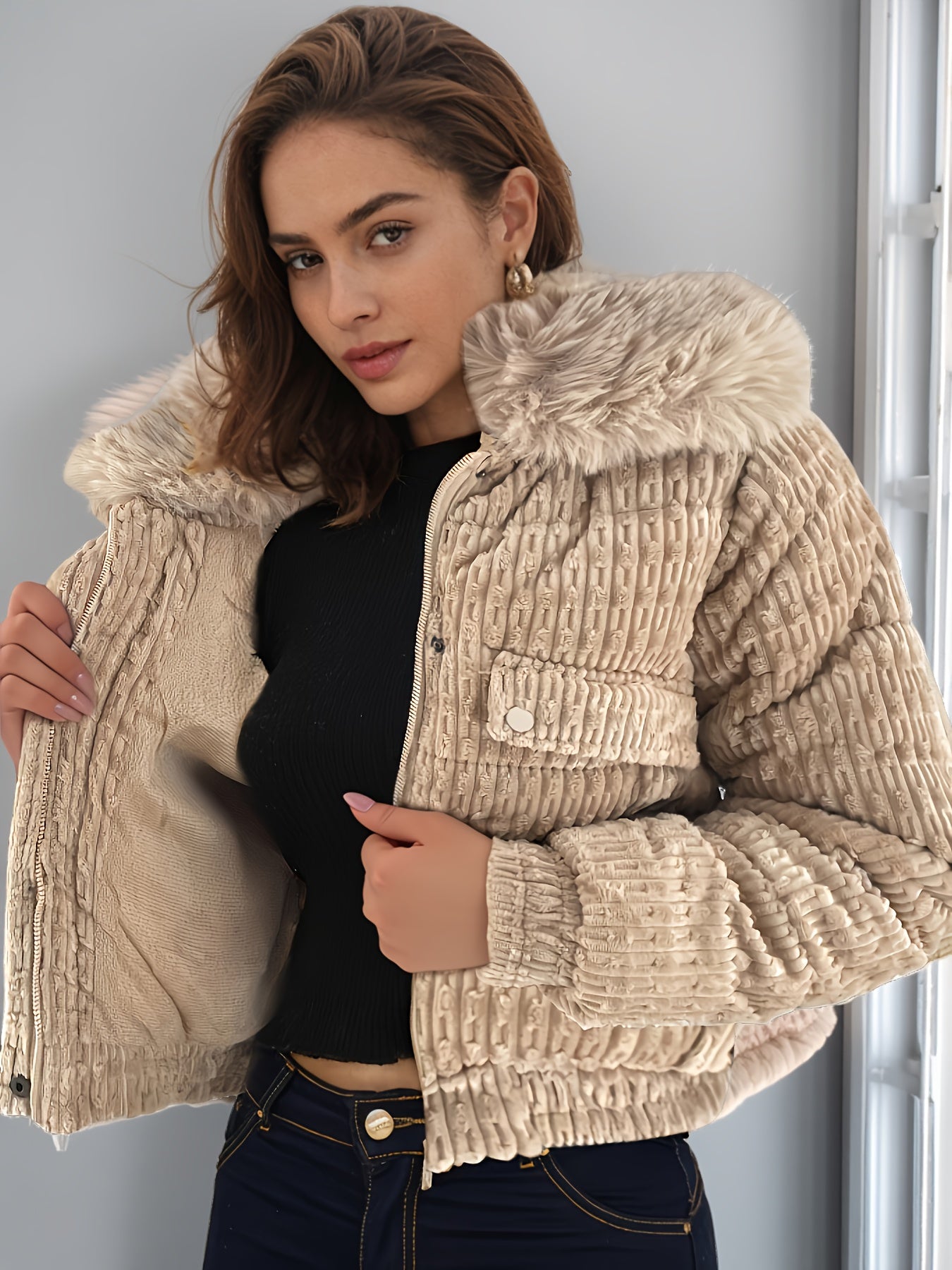 Կանացի ձմեռային բաճկոն - կայծակաճարմանդով վերարկու՝ անջատվող մորթե օձիքով, բորդո/կարմիր - ցուրտ եղանակի վերնազգեստ՝ ամենօրյա և պաշտոնական միջոցառումների համար