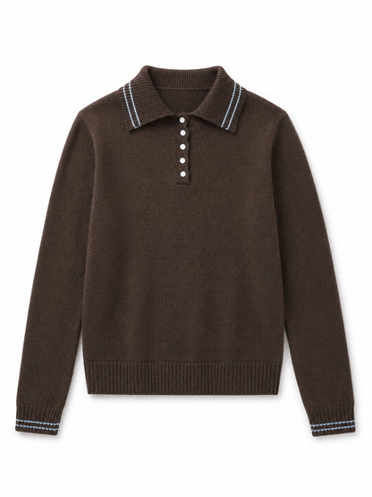 Chocolate Brown Slim Polo Sweater for Fall and Winter