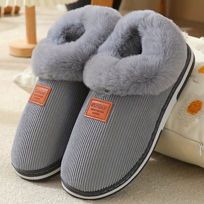 5-Size Options, Plush-Lined Autumn/Winter Slippers for Men and Women, Thick-Soled Indoor/Outdoor Warm House Shoes with Fuzzy Lining, Couple's Matching Style