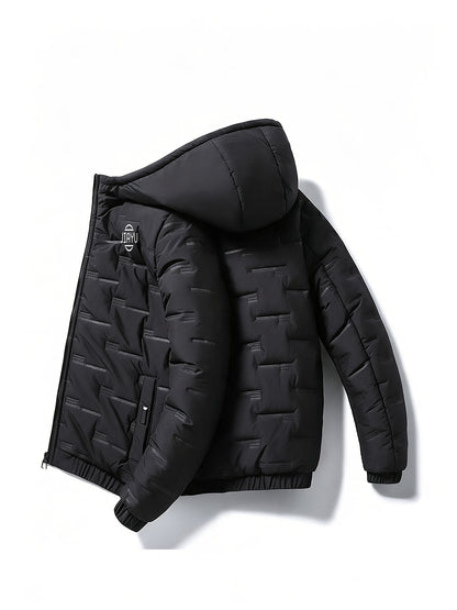 Men's Quilted Hooded Jacket, Warm Casual Winter Outerwear