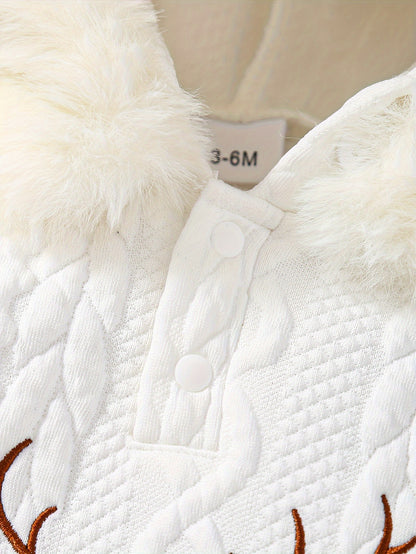 Հարմարավետ տղաների Սուրբ Ծննդյան վերնաշապիկի և տաբատի հավաքածու՝ եղջյուրի ասեղնագործությամբ - տաք բրդյա ծածկույթով, երկար թևքերով հանդերձանք աշուն/ձմեռ, իդեալական է բացօթյա օգտագործման համար