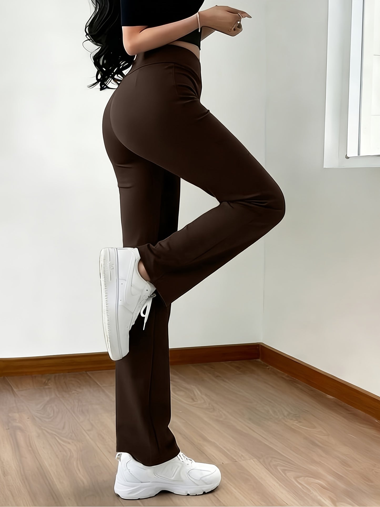 Women's Elegant Wide-Leg Trousers with Stretch Knit Fabric