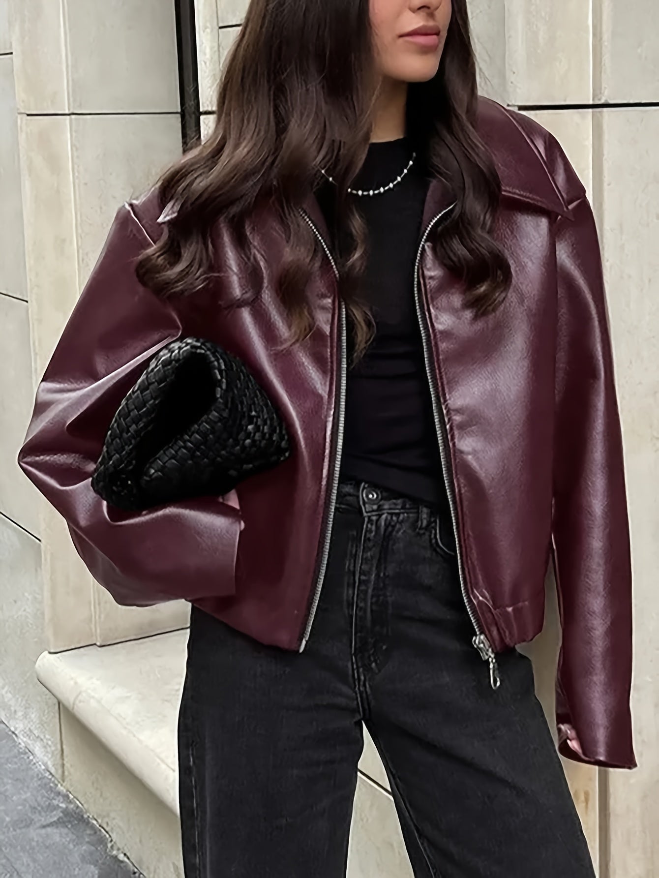 Women's Retro Motorcycle Jacket - Coat with Collar & Classic Black/White/Grey/Brown Tones - All-Season Casual Outerwear (Machine Washable) for Motorcycle Riding & Casual Attire - Non-Stretch Jacket