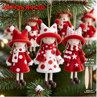 2D Flat, 16pcs Set of Classic Red and White Design Excellent Christmas Girl Doll Ornaments, Suitable for Thanksgiving, Halloween, and Christmas Celebrations, Perfect Holiday Gifts, New Year'S Day Decorations, Christmas Tree D