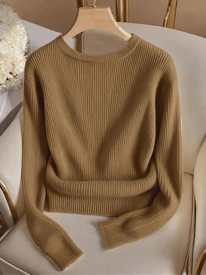 Elegant Solid Color Crew Neck Top for Women, Spring/Summer