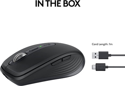Logitech MX Anywhere 3S Compact Wireless Mouse, Fast Scrolling, 8K DPI Any-Surface Tracking, Quiet Clicks, Programmable Buttons, USB C, Bluetooth, Windows PC, Linux, Chrome, Mac - Graphite
