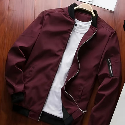 Men's Baseball Jacket - All-Season Zip-Up Coat with Zippered Pockets, Machine Washable Outerwear for Casual & Formal Events - Navy Jacket, Sleek Appearance