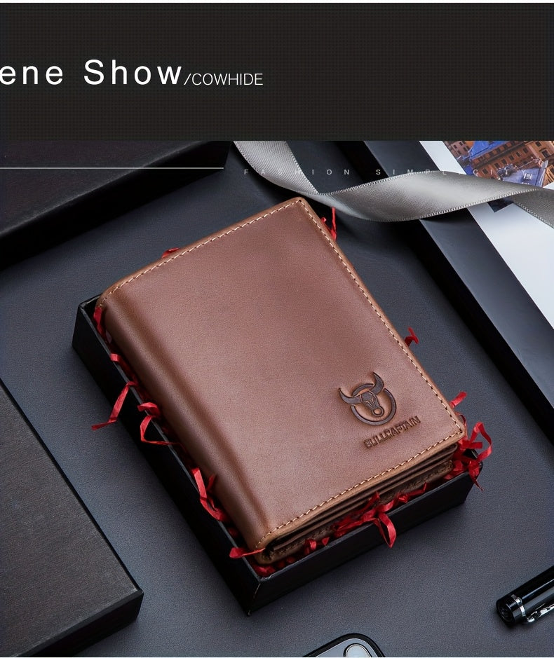 A Lightweight Men'S Leather Wallet Designed for Casual Use, Featuring a Compact Bi-Fold Style, Ample Space for , a Passport Compartment, Multiple Card Slots, And a Storage Pouch for Tickets And - ayq