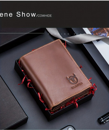 A Lightweight Men'S Leather Wallet Designed for Casual Use, Featuring a Compact Bi-Fold Style, Ample Space for , a Passport Compartment, Multiple Card Slots, And a Storage Pouch for Tickets And - ayq