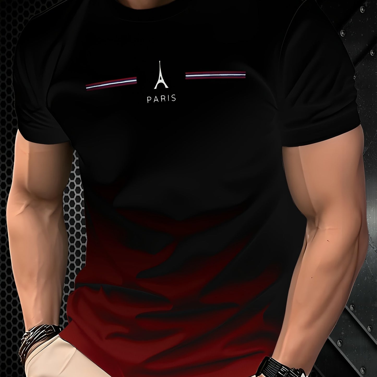 Men's Paris Eiffel Tower 3D Print T-Shirt - Casual Short Sleeve, Summer Outdoor Tee with Gradient Design