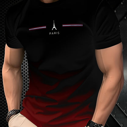 Men's Paris Eiffel Tower 3D Print T-Shirt - Casual Short Sleeve, Summer Outdoor Tee with Gradient Design