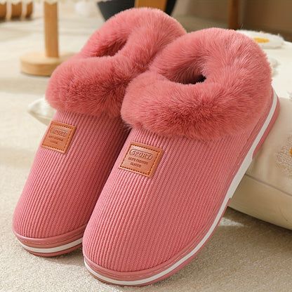 5-Size Options, Plush-Lined Autumn/Winter Slippers for Men and Women, Thick-Soled Indoor/Outdoor Warm House Shoes with Fuzzy Lining, Couple's Matching Style