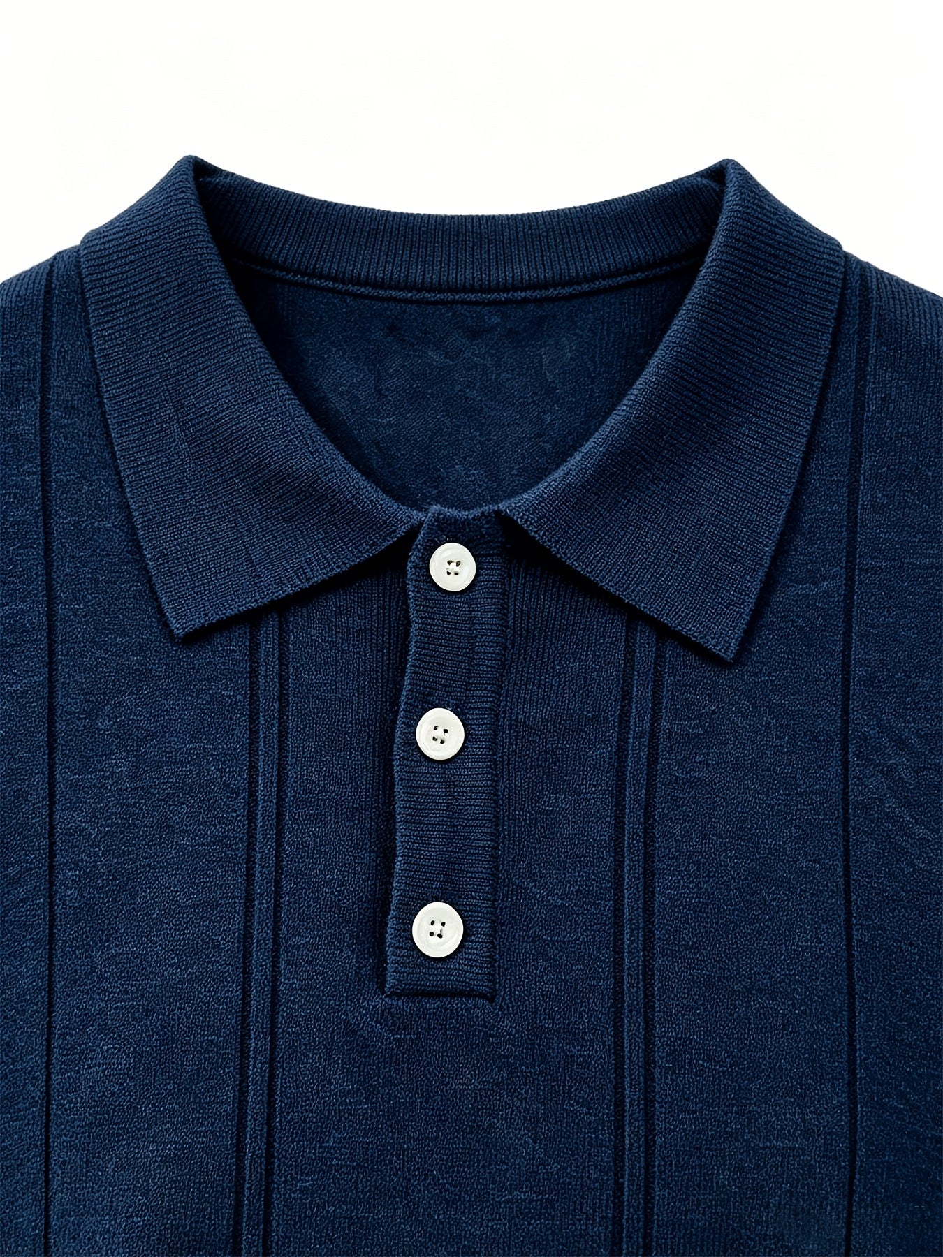Men's Slim Fit Vertical Stripe Knit Polo Shirt with Lapel Collar