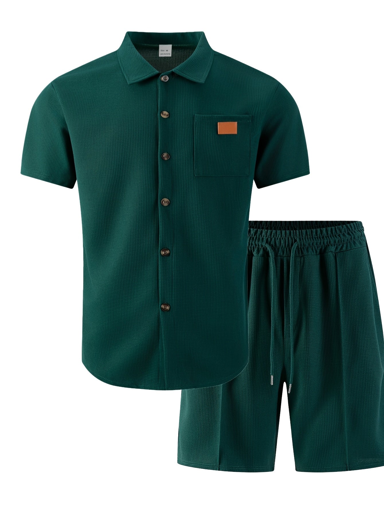 Men's 3-Piece Casual Waffle Knit Summer Set with Shirt & Shorts