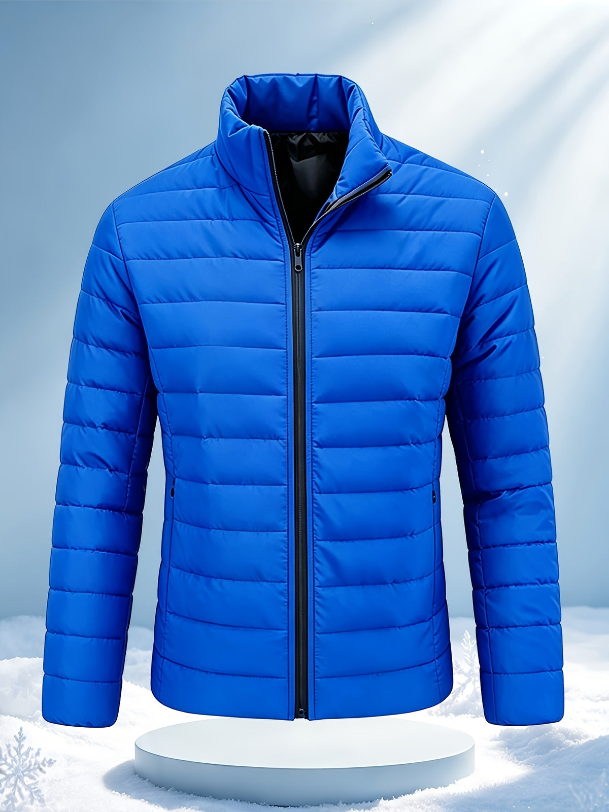 Men's Winter Warm Windproof Jacket with Stand Collar and Zippered Pock