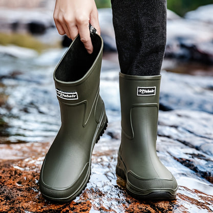 Men's Mid-Calf Rubber Rain Boots - Durable Non-Slip Outdoor Shoes