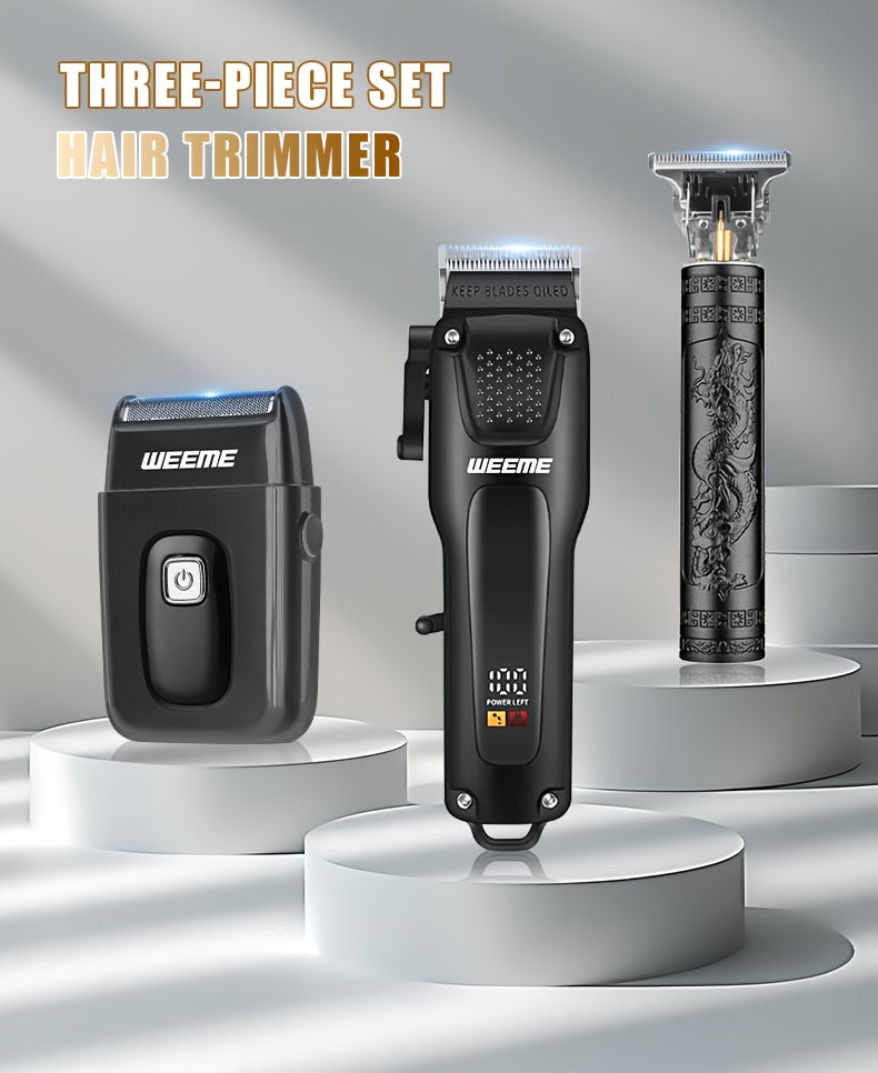 WEEME 2pcs/3pcs Premium Men's Grooming Set Professional Hair Clipper Kit with Cordless Shaver  Beard Trimmer  LCD Display & USB Fast Charge Ideal Gift for Father's Day/Birthday/Anniversary (For Dad/Husband/Groom)