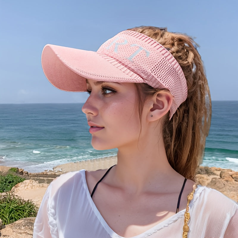 Women'S Breathable Polyester Ponytail Hat, Elastic Visor Cap for Spring/Summer, Outdoor Sports Baseball & Golf Cap, Knitted, No Feathers, Dry Clean Only