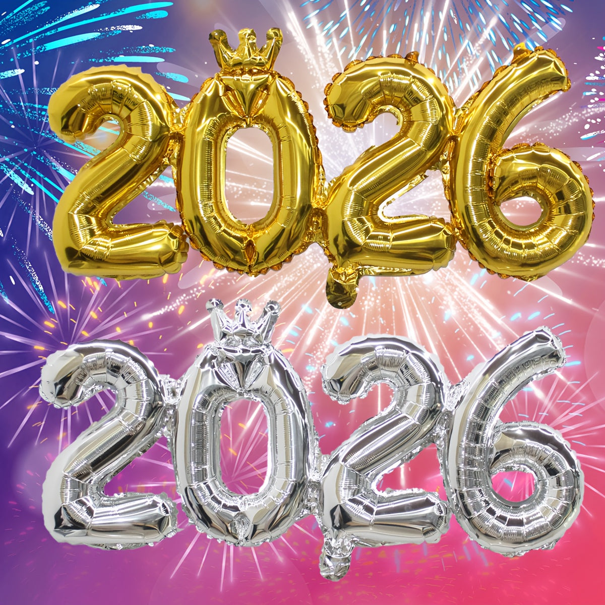 1pc Golden & Silvery Crown 2026 Number Aluminum Foil Balloon - Elegant Golden & Silveryy Finish, No Electricity Needed, Perfect for Christmas & New Year Decorations, Festive Party Supplies, Christmas Decorations, Best for Chr