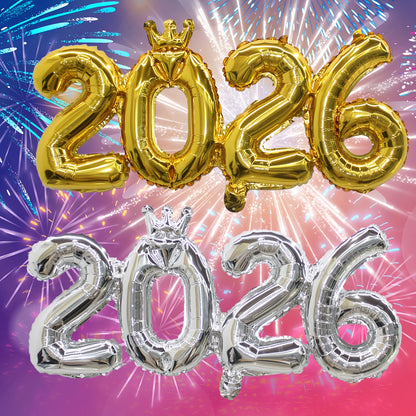 1pc Golden & Silvery Crown 2026 Number Aluminum Foil Balloon - Elegant Golden & Silveryy Finish, No Electricity Needed, Perfect for Christmas & New Year Decorations, Festive Party Supplies, Christmas Decorations, Best for Chr