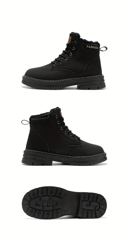 Men's Snow Sports Training Shoes for Autumn and Winter, Featuring a Plush-lined Thick Design for All-over Comfort. Soft, Light Beige-friendly, and Thickly Insulated for Warmth, Suitable for Various Winter Leisure Activities.