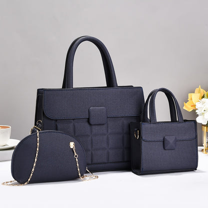 Set of 3 Stylish Large-Capacity PU Tote Bags with Adjustable Strap