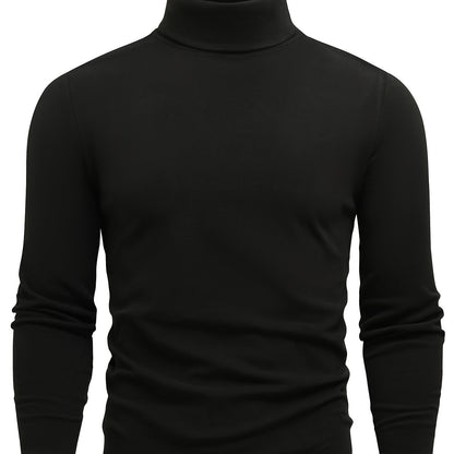 Casual Solid Men's Autumn And Winter Turtleneck Long-sleeved Fit T-shirt