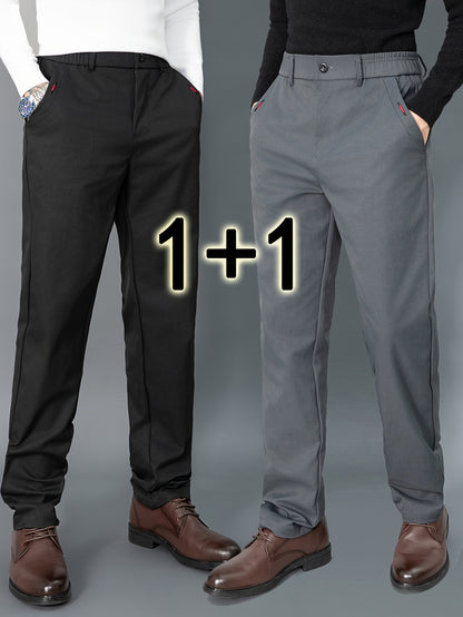 2pcs Men's Light Business Casual Pants - Straight Leg Dress Trousers, Lightweight & Comfortable for Office and Casual Attire, All Seasons, Navy Blue & Black, Polyester Fabric, Machine Washable, Versatile Dress Trousers | Styl