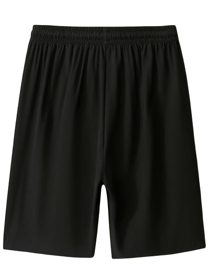 Men'S Summer Basic Shorts, Solid Color, Breathable Quick-Dry, Non-Stretch Polyester 100%, Regular Fit with Pockets, Lightweight 110g/m² Woven Fabric, Casual Sportswear