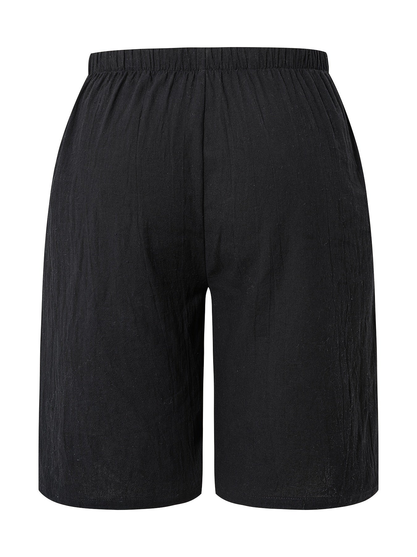 Women's Casual Solid Color Polyester Shorts with Faux Drawstring